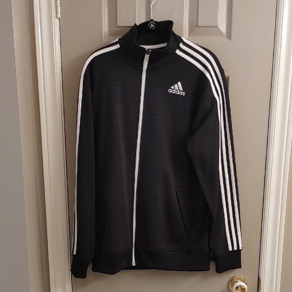 Men's Adidas Full Zip Climalite Jacket Black & White Size Medium